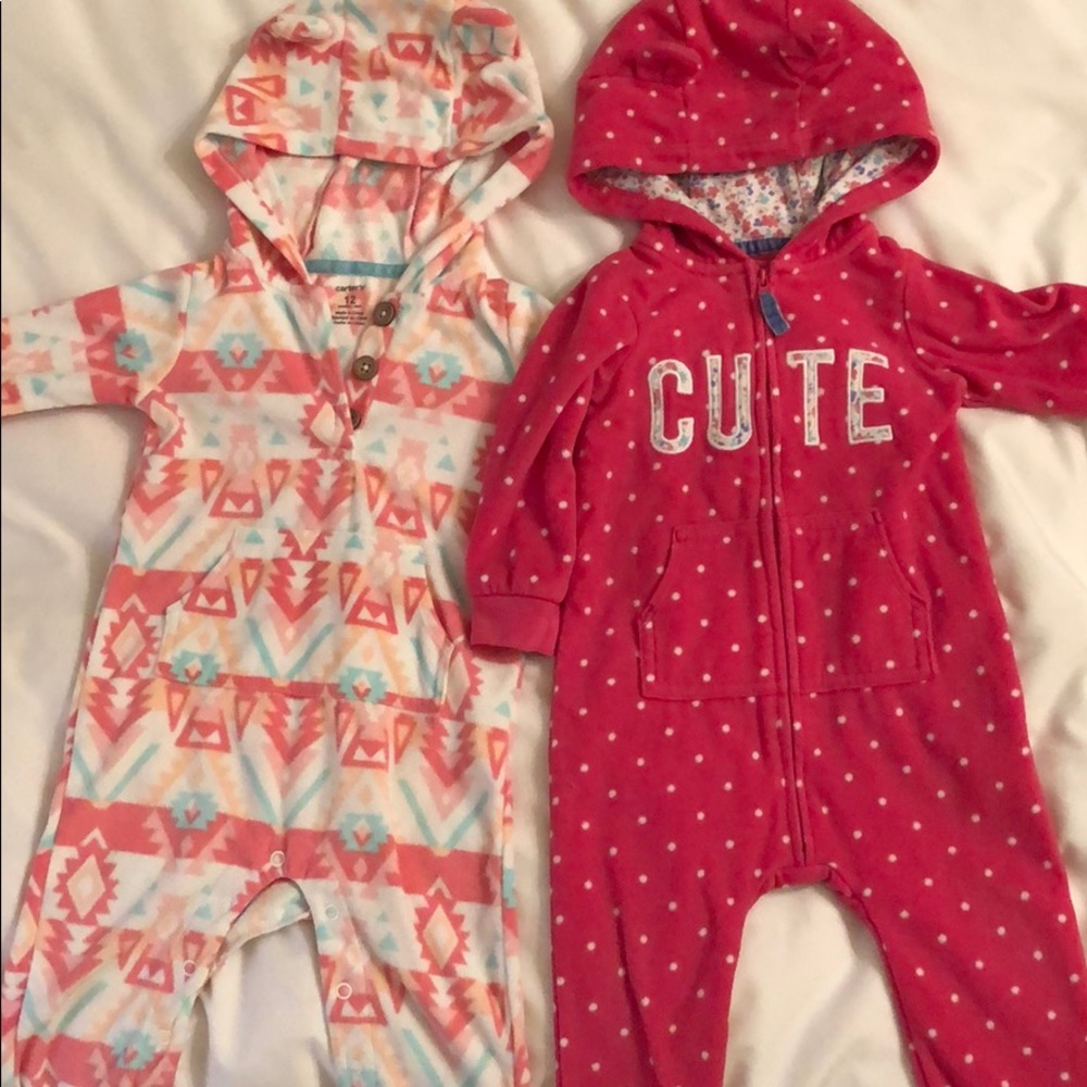💖 Two one piece fleece outfits with hoods! 💖